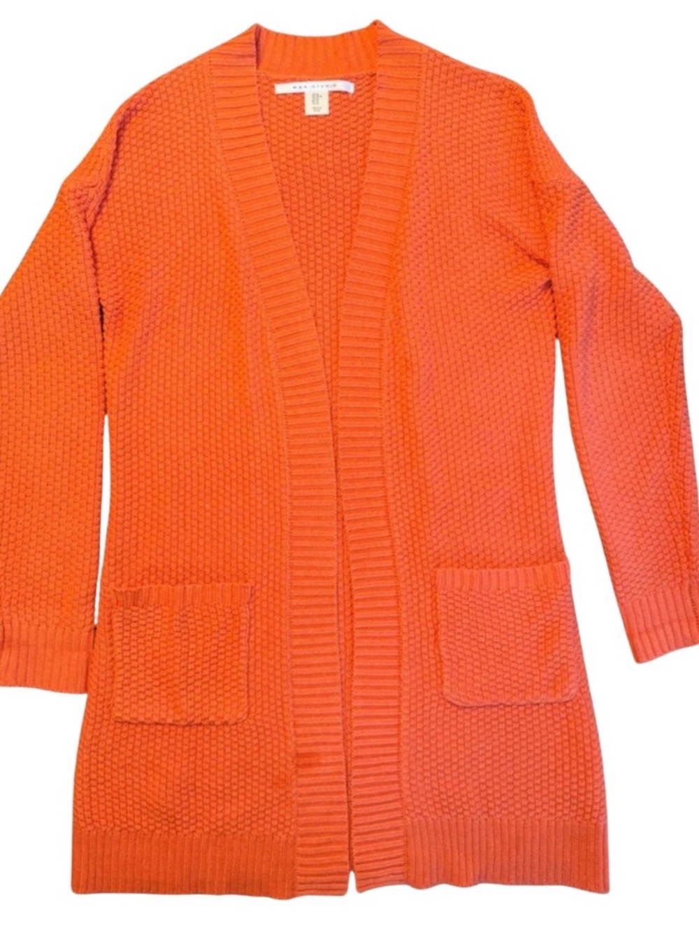 Max Studio Chunky Knit Cardigan Sweater Womens M Orange Open Front Boho Cozy
